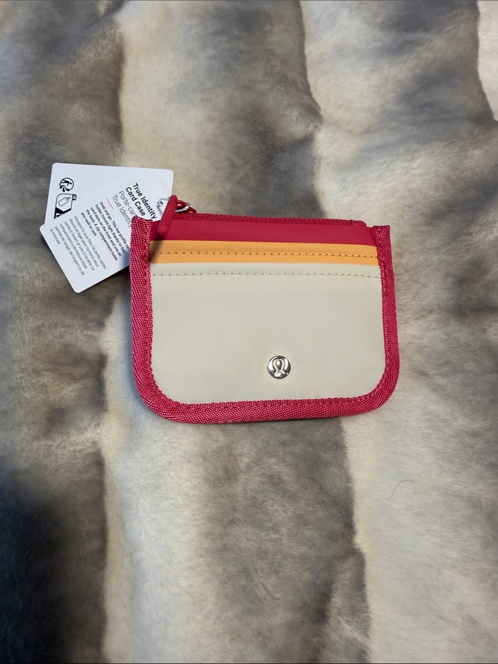 lululemon athletica cream, pink & yellow key/card holder